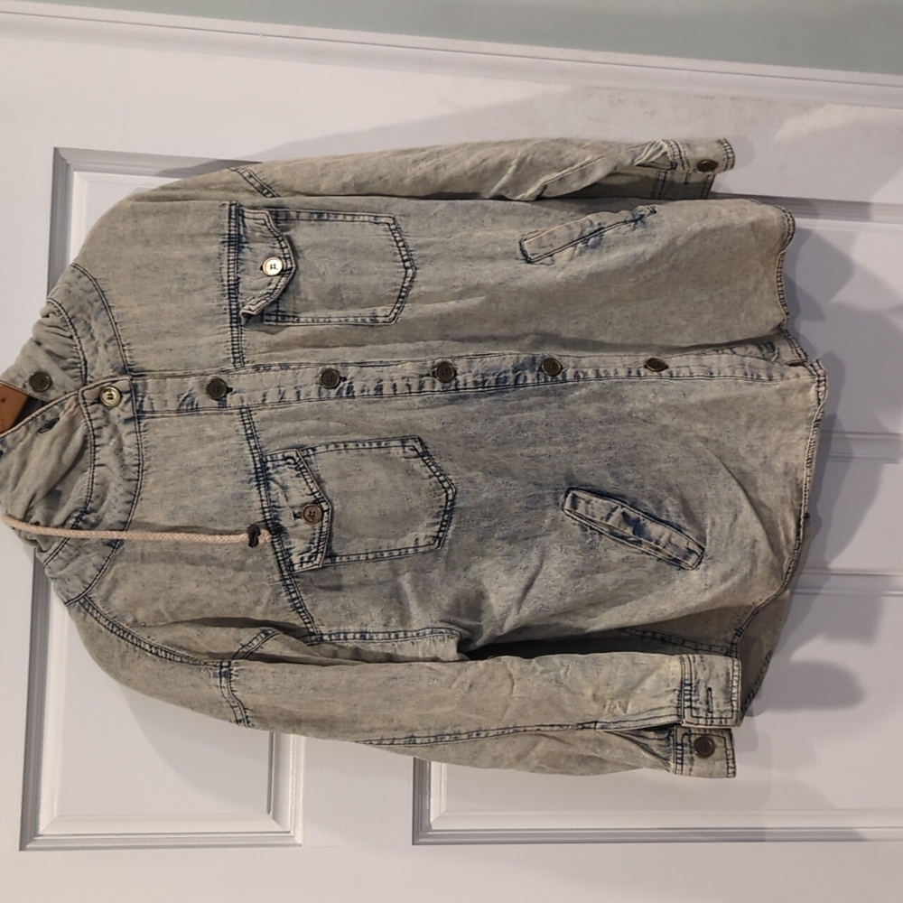 Distressed Denim Jacket with buttons large